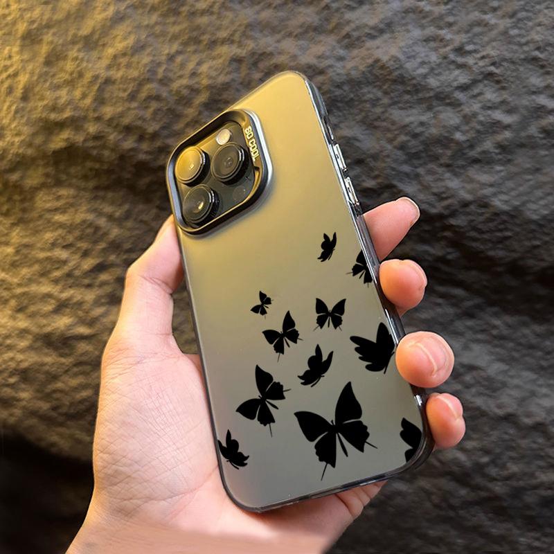 Для iPhone 15 Pro 16 Plus 14 Pro Max 13 12 11 X XS XR 7 8 SE Ударопрочный Рисунок Бабочка Защита объектива Покрытие Чехол