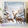 Зимняя сказка Олень Уютный флисовый плед - Мягкий дизайн заснеженного леса с очаровательными коричневыми оленями в серых шарфах - Идеально для