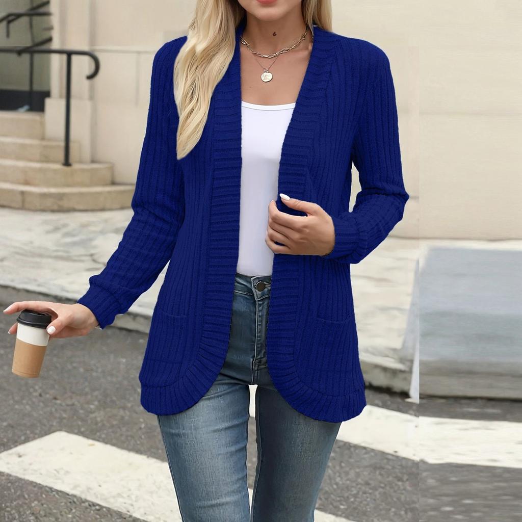 Women Ladies Solid Color Long Sleeve Length Cardigan Sweater Coat Top