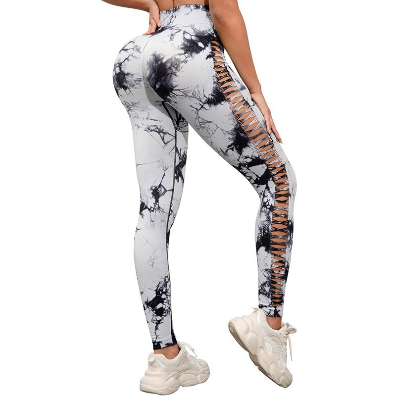 Women Tie Dye Yoga Leggings Hollow Seamless High Waist Sport Leggings