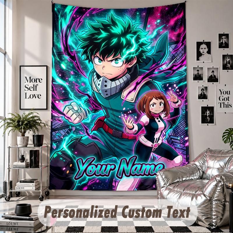 Wall Hanging Tapestry With Custom Name & Text, My Hero Academia Decorative Tapestry For Bedroom