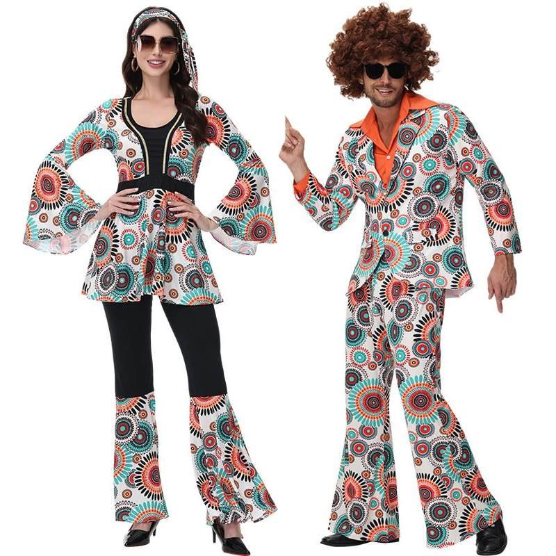 Disco Dj Hippie Costume For Unisex Party Cosplay With Spandex Material
