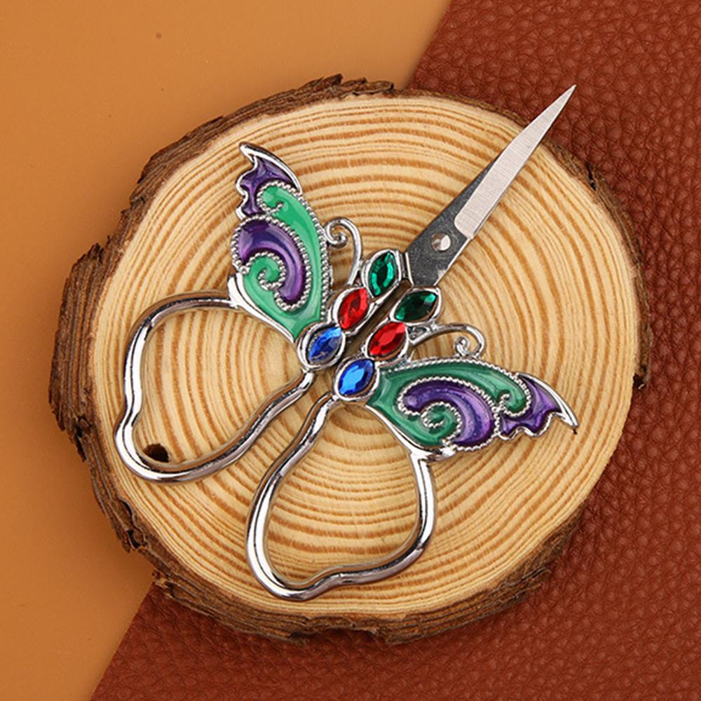 1pc Tailor Scissors Stainless Steel Fabric Cutter Enamel Trace Gold Silver Butterfly Courtly Luxury Old European Sewing Supply