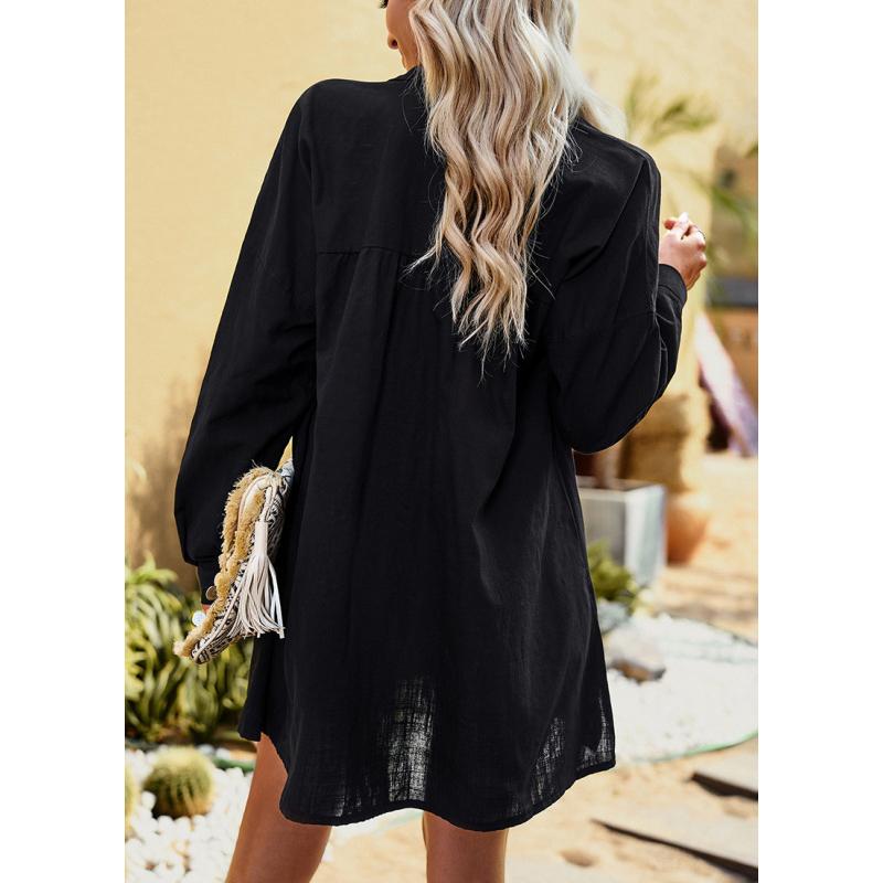 Женские летние рубашки, однотонный элегантный топ с длинными рукавами