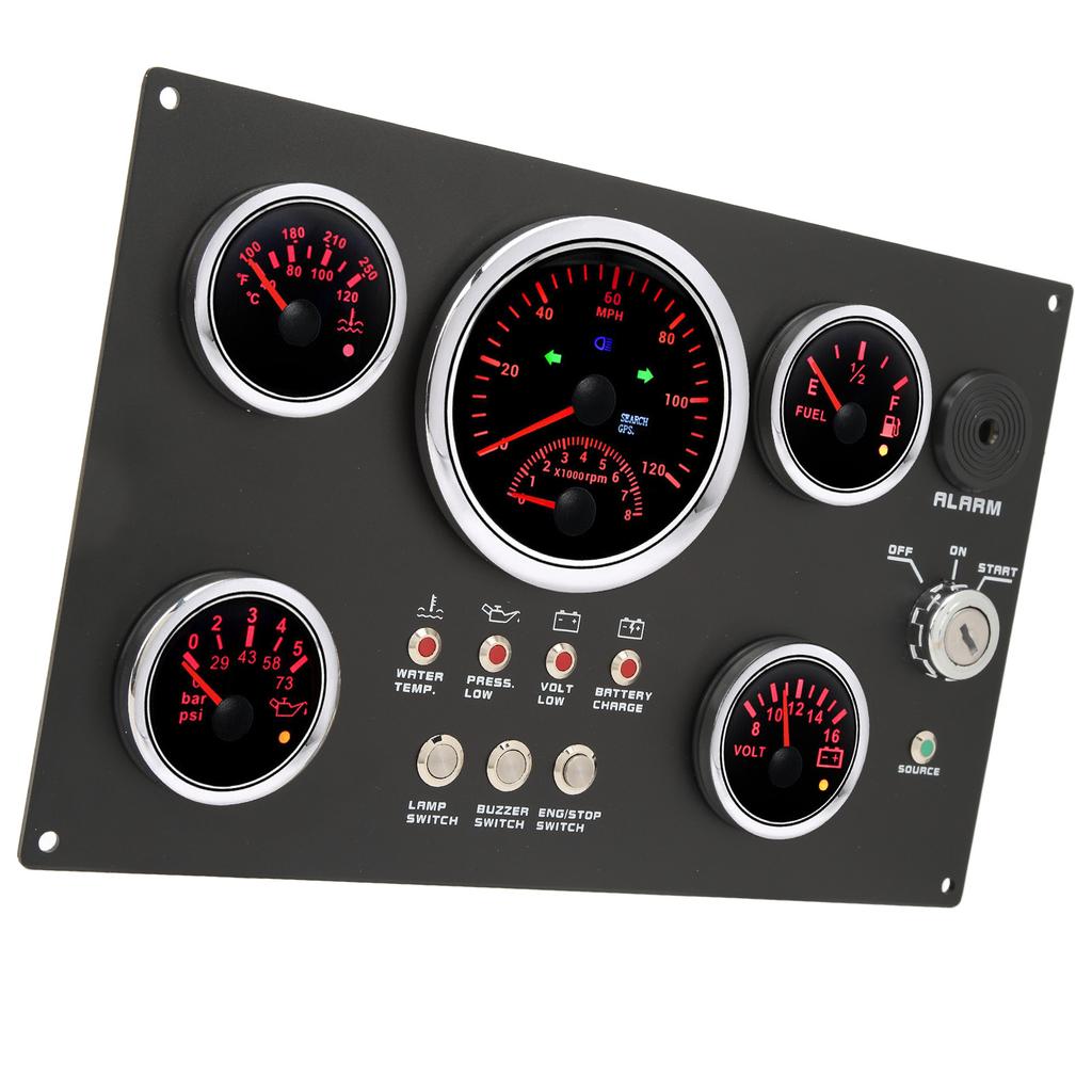 Набор из 5 приборов 12 В для приборной панели 0–120 миль/ч 0–8000 об/мин красный светодиод 0–5 бар 0–73 фунт/кв. дюйм для морской лодки автомобиля