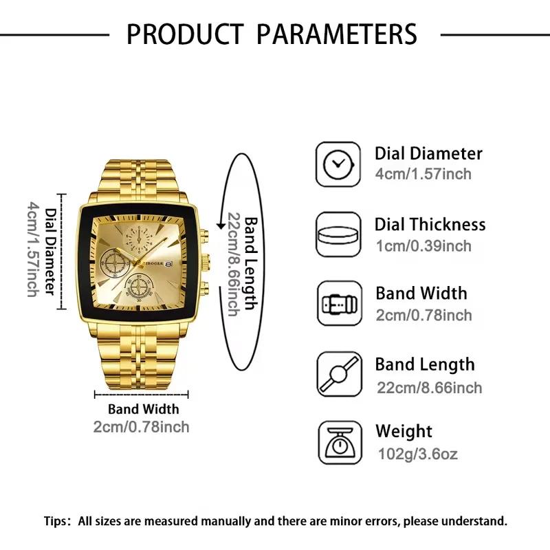 2PCS Fashion Men's Ring Watch Set Luxury Stainless Steel Man Business Watches With Calendar Relogio Masculino (Without Box)