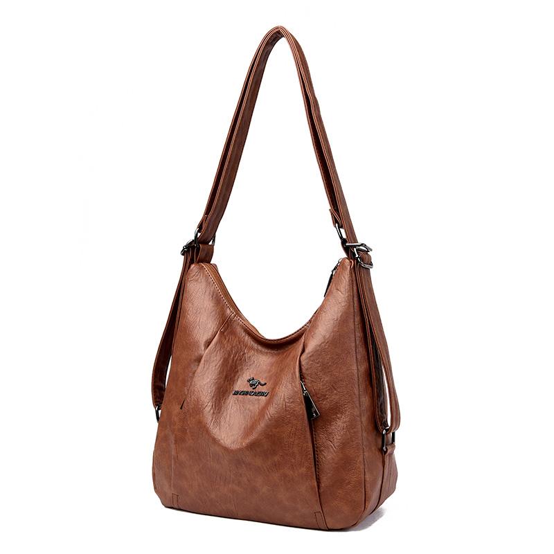 Женская кожаная сумка через плечо, однотонная большая сумка