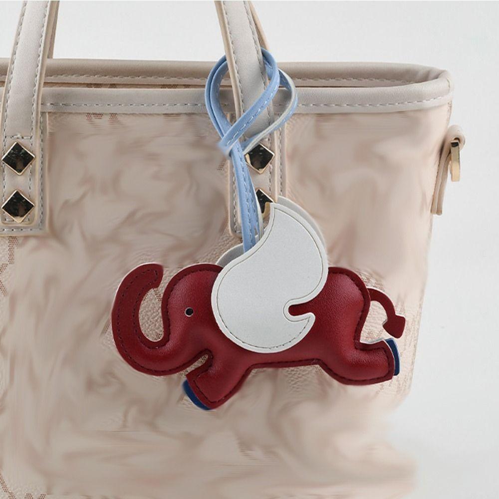 Animal PU Leather Hanger Car Keyring Bag Pendant Trendy Flying Wings Elephant Keychain  Women