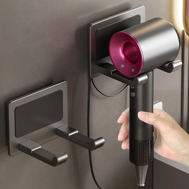 Держатель для фена настенный совместимый металлический органайзер с нескользящей подкладкой, органайзер для аксессуаров для полок в спальне и ванной комнате