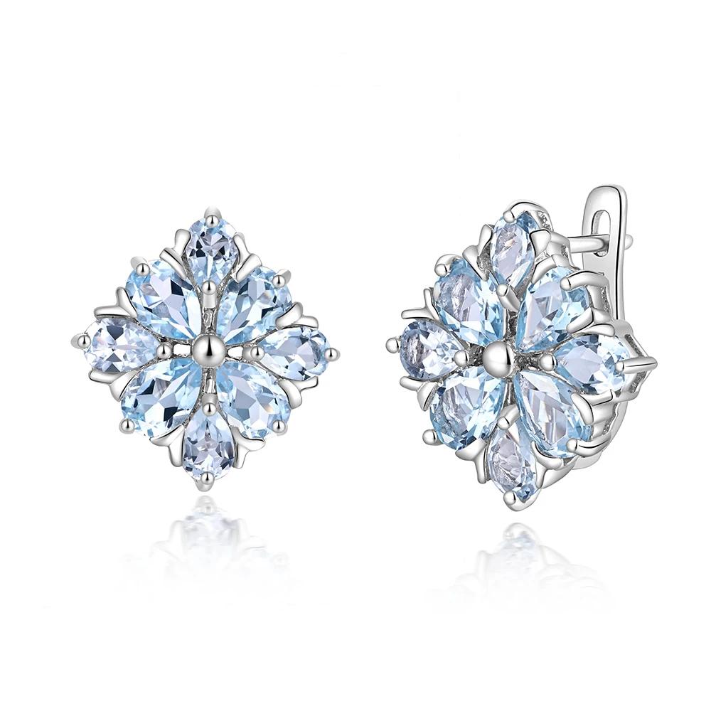 Серьги-застежки из серебра S925 с натуральным бразильским небесно-голубым топазом, драгоценный камень, декабрьский камень для женщин, великолепный ювелирный подарок на годовщину свадьбы