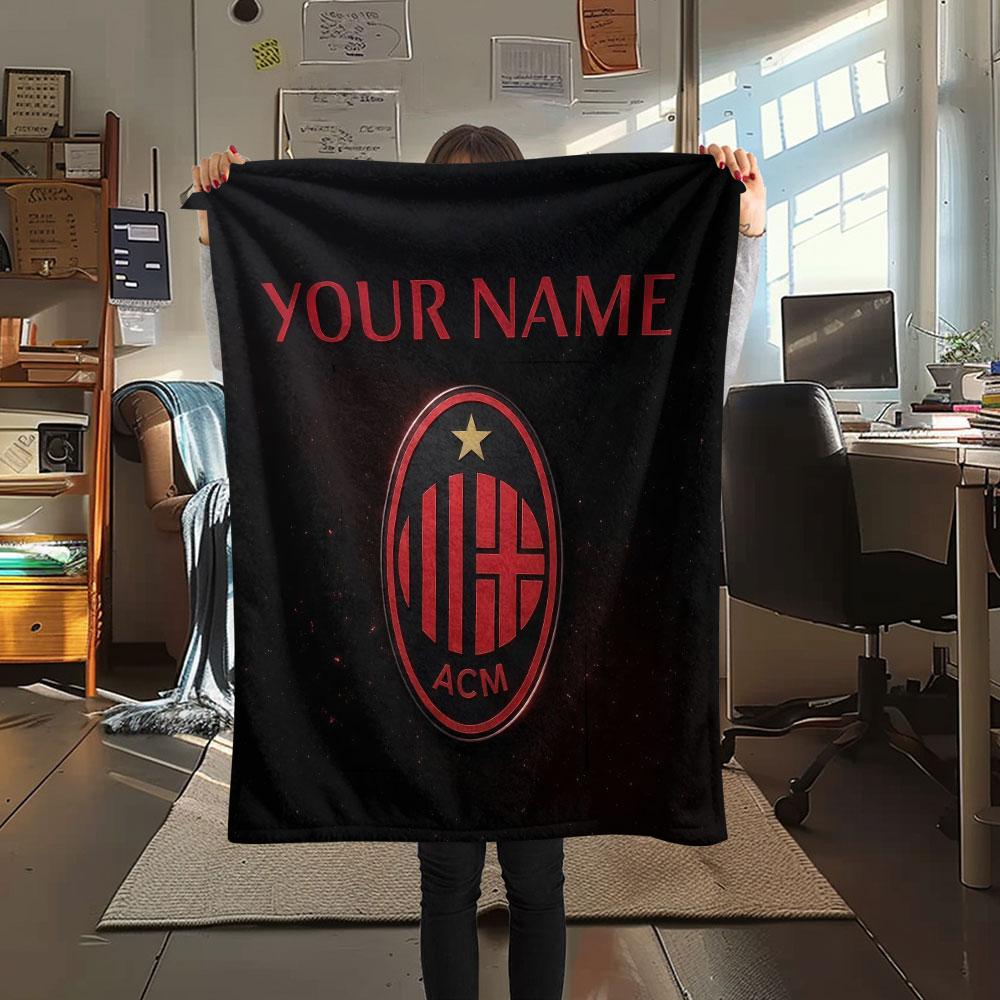 Custom Name,AC Milan Printed Flannel Blanket, soft throw for bedroom sofa, washable, Christmas present, great gift.