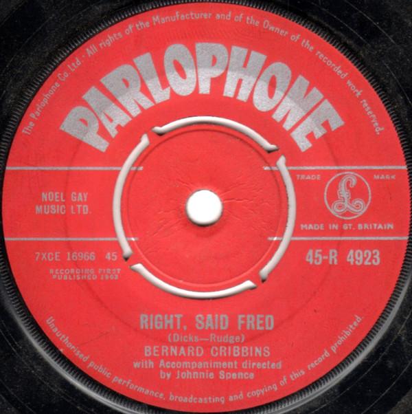 7-дюймовая пластинка БЕРНАРД КРИББИНС - Right, Said Fred 45R4923 Parlophone 1962 Великобритания Поп Б/У