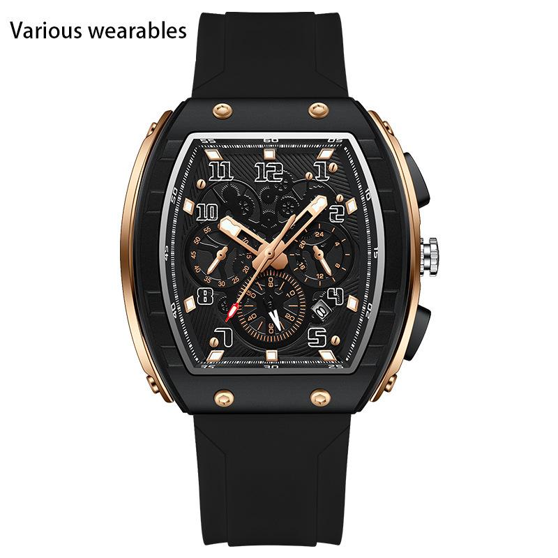 Новые винные бочки квадратные кварцевые часы мужские простые досуговые три глаза шесть игл мужские часы календарь водонепроницаемые часы