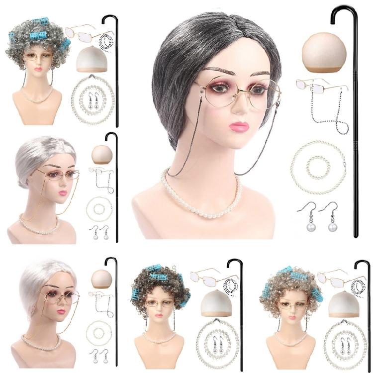 Набор костюма бабушки на Хэллоуин Парик старушки и очки бабушки Реквизит для девочки