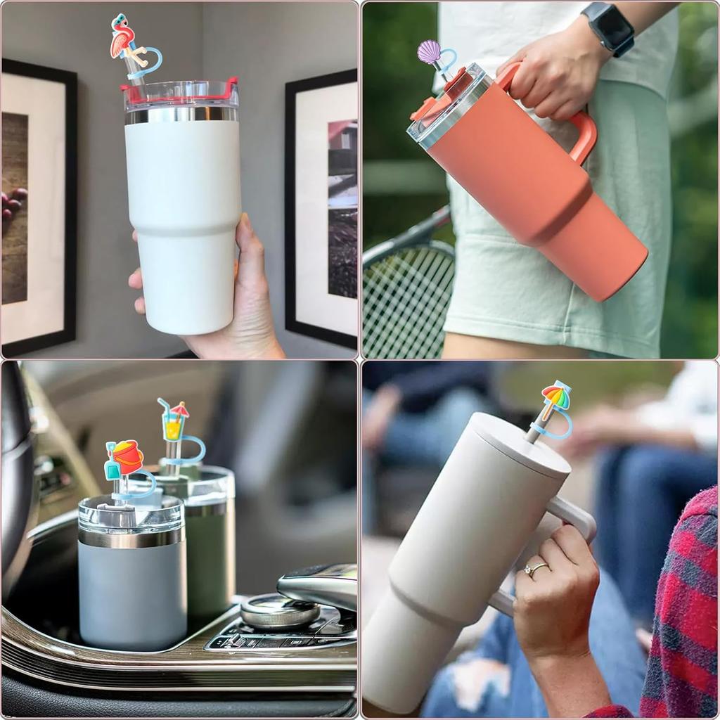 Summer Straw Cover, 8PCS 10mm Beach Straw Topper Compatible with Stanley 30&40 Oz Tumbler, Dust-Proof Cute Straw Covers Cap for Stanley Cup, Stanley