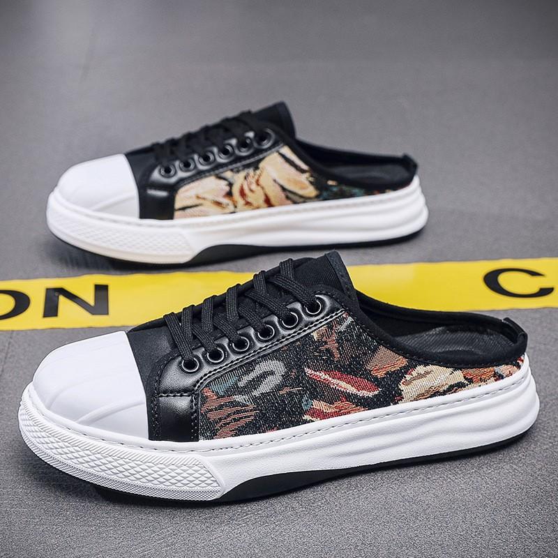 Летние новые дышащие тапочки baotou, мужская мода, повседневная парусиновая ленивая обувь на толстой подошве для студентов, мужская обувь D275