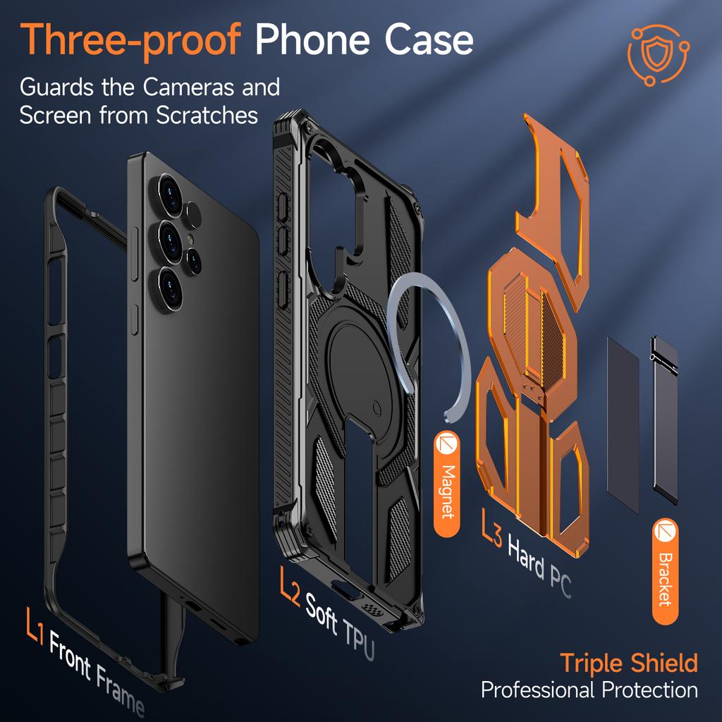 For Samsung Galaxy S24 Ultra Magnetic Case Rotating Kickstand PC + TPU Shockproof Drop-proof Phone Cover