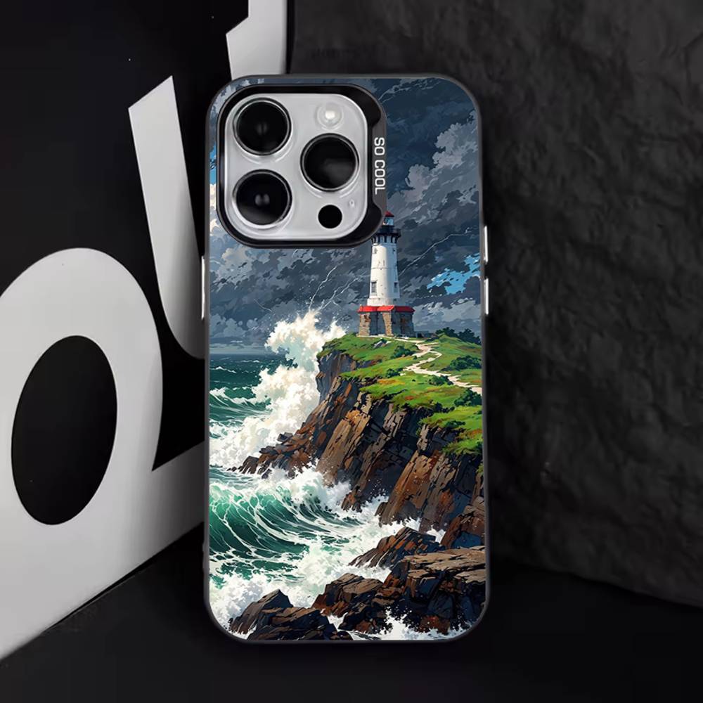Аниме Чехол для телефона с маяком для iPhone 17,16,15,14,13,12,11,Pro,XS,Max,Plus,Mini,SE4,E Черный Матовый Ударопрочный Чехол