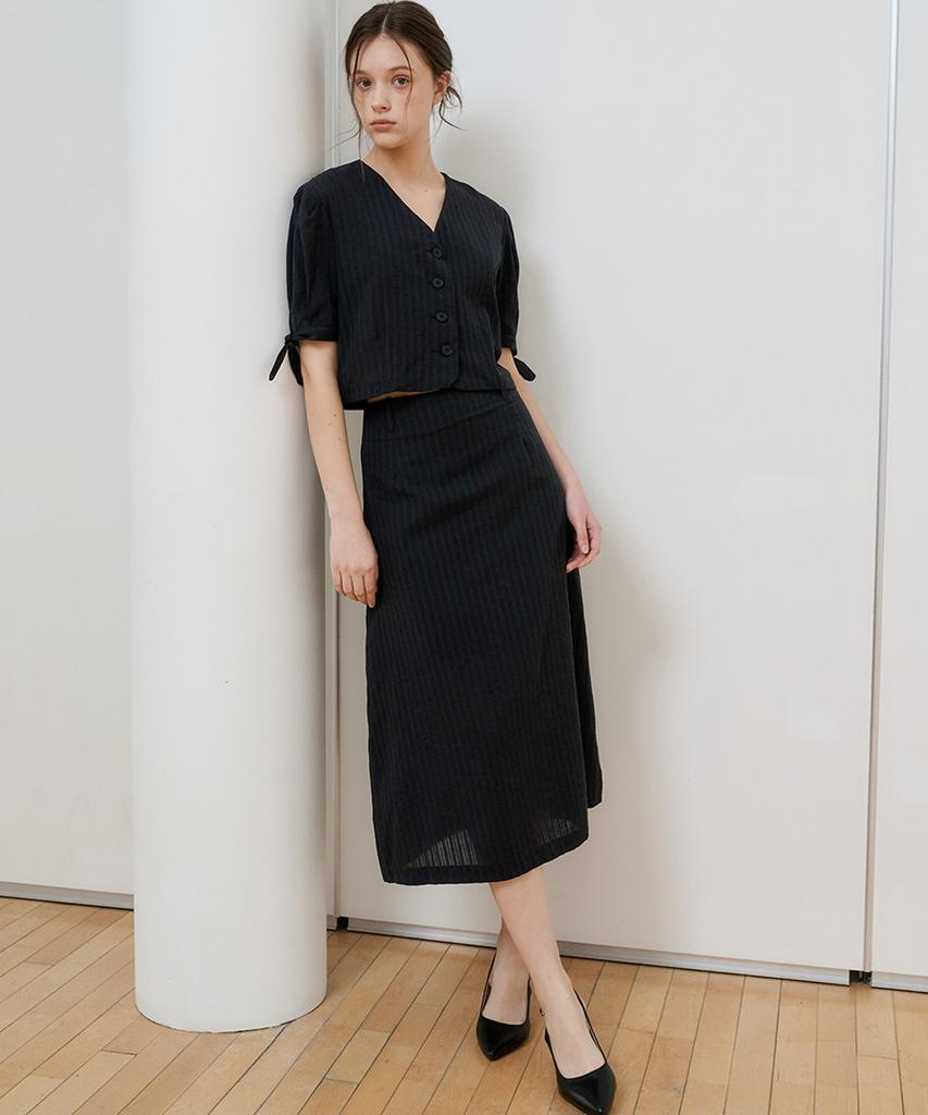 BIBYSEOB Ribbon Sleeve Cotton Blouse Black [T52]