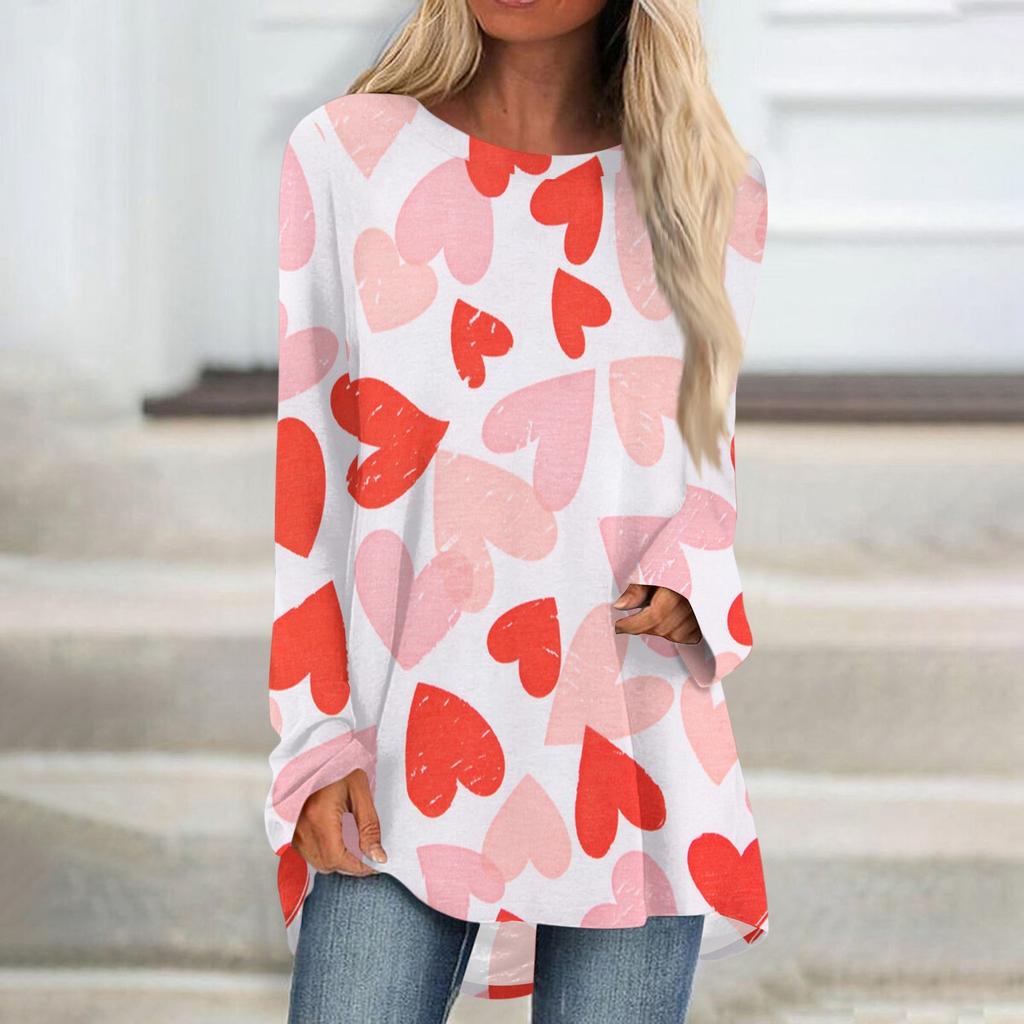 Женская мода повседневная блузка с длинным рукавом и принтом «Любовь ко Дню святого Валентина», круглый вырез, пуловер