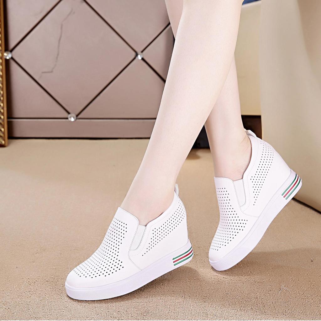 Fujin Genuine Leather White Comfy Height Wedges Shoes Woman Fashion Platform Sneakers Women Casual High Heels Footwear Women Spring Autumn
