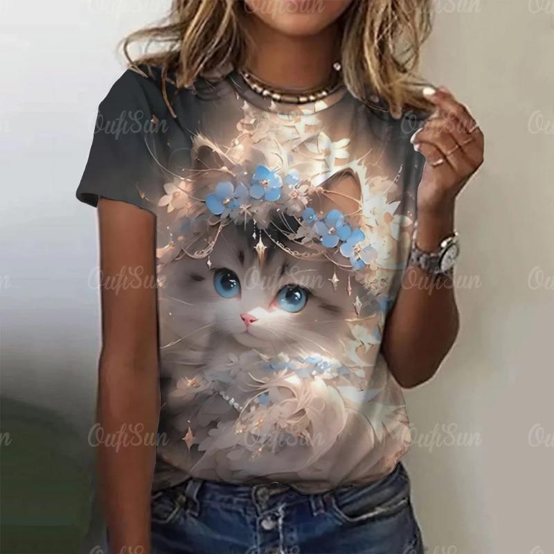 Летние женские футболки с рисунком из мультфильмов, повседневные футболки с короткими рукавами и 3D-драконом для женщин, одежда, свободный уличный топ