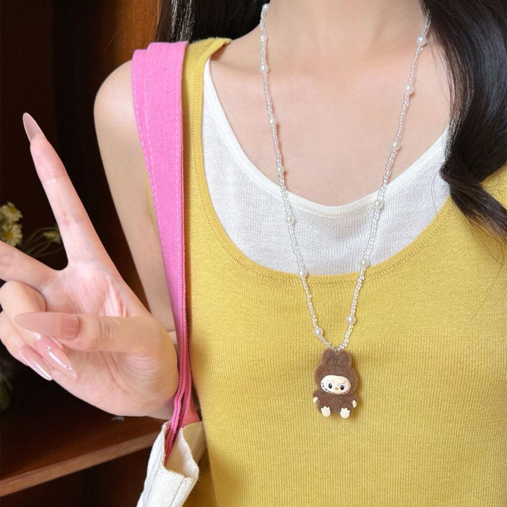 Colorful Labubu Bead Necklace for Women 2025 New Popular Fashion Accessory Niche Design Collarbone Chain