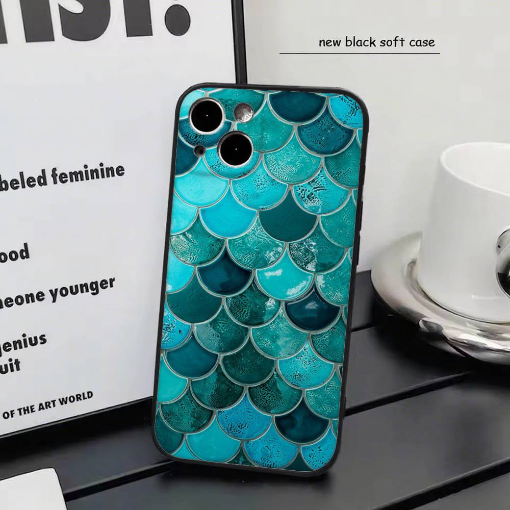 Чешуя русалки для iPhone 15 16 14 Plus 13 12 11 17 Pro Max 17 Air Черный Мягкий Чехол для Телефона
