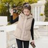 Women Autumn Winter Hooded Collar Sleeveless Solid Color Drawstring Warm Coat Vest