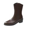 Shoes for Women  High Quality Winter Mid-Calf Women' Boots Solid Color Pointed Toe Zipper Mid Heel British Style Shoes Women