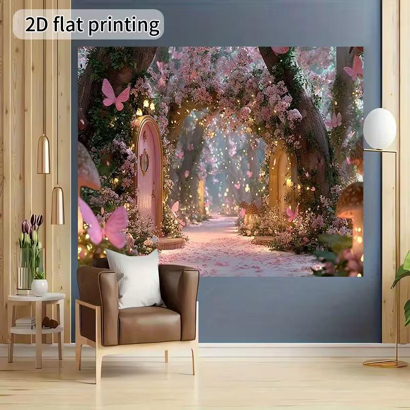 2D Flat Magic Garden Banner, Dreamy Floral Tunnel with Lights Background for Birthday & Party Photoshoot