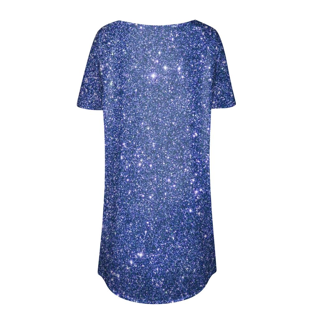 Женская мода, повседневная футболка с круглым вырезом и блестками, пуловер с короткими рукавами, топ