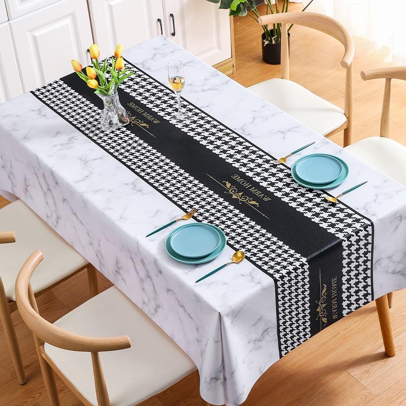 Nordic Style PVC Tablecloth, Waterproof, Oil Resistant, and Washable Rectangular Tablecloth, Household Tablecloth, Living Room Tea Tablecloth