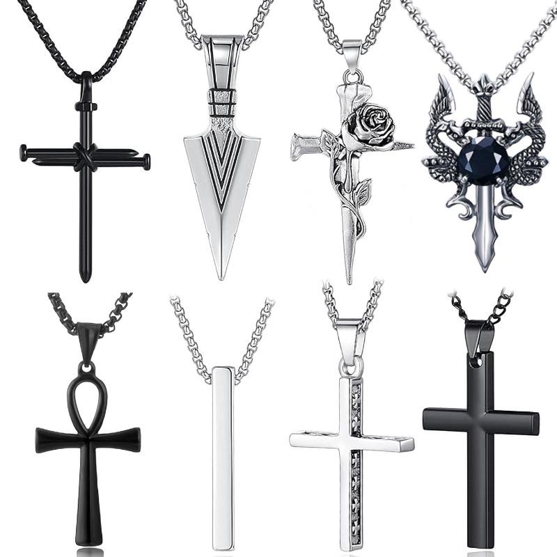 Европейско-американский стиль Титановая сталь Крест Ожерелье - Модный мужской хип-хоп кулон аксессуар