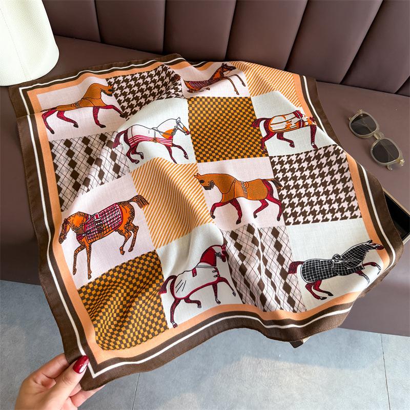 Scarf shawl cotton and linen small herringbone sunscreen scarf women's headscarf new imitation velvet pattern square scarf silk scarf European and A