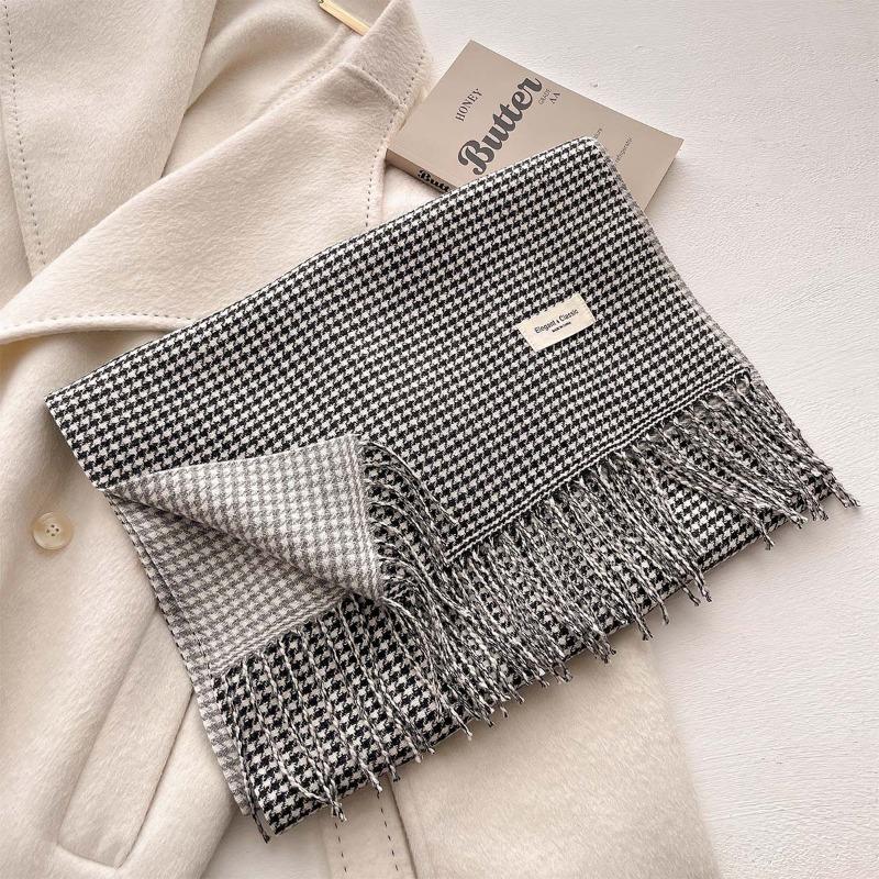 Autumn/Winter New Nordic Simple Thousand Bird Checkered Scarf British Versatile Shawl Double Sided Tassel Plaid Scarf