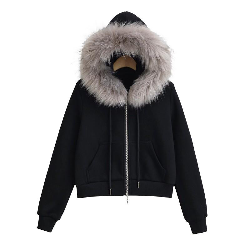 Womens Faux Fur Hooded Sweatshirt Jacket Double Zip Warm Winter Fall Streetwear