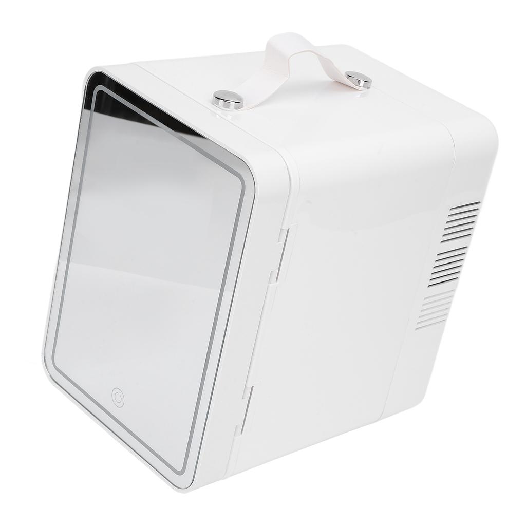 Mini Skincare Fridge with LED Mirror 3 Levels Dimmable 6L Cooler Warmer Portable Handle Makeup