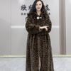 Europe, America, autumn and winter new hooded environmentally friendly hairy imitation mink fur leopard print extended loose fashion coat
