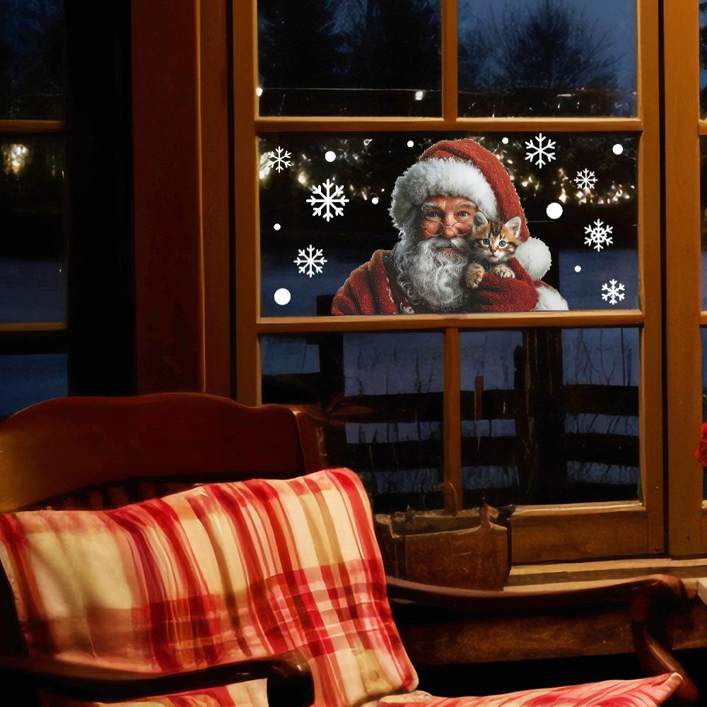 Creative Simulation Santa Claus, Cat and Snowflake Home Glass Door and Window Decoration Stickers