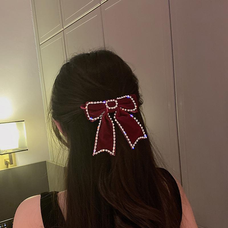 Red Sweet Butterfly Bow Hairpin Velvet Pearl Large Spring Clip Korean Ribbon Satin Hair Clips for Girls