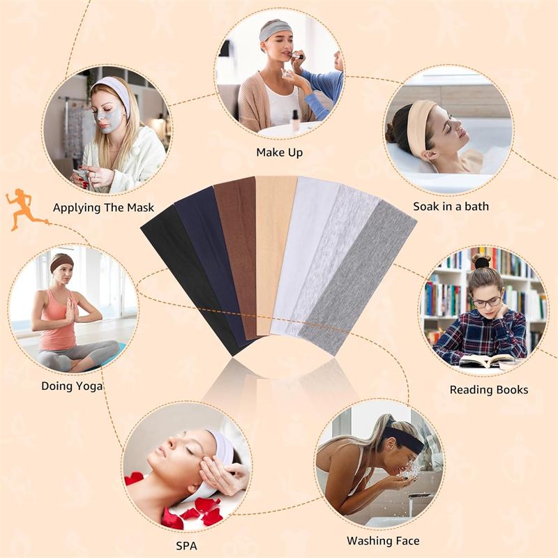 7 шт. Спортивные повязки на голову для женщин, фитнес, бег, йога, однотонные, эластичные, для волос, повязка на голову, растягивающаяся, для макияжа, аксессуары для волос