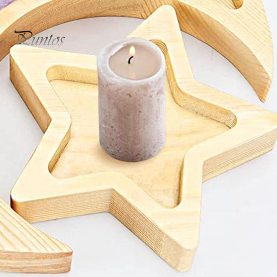 Moon Star Wooden Plate Jewelry Tray Smooth Edge Burr Free Dessert Party Serving Tray Ramadan Decoration
