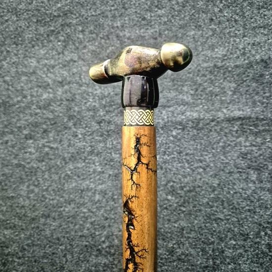 93.98 Cm Brass Hammer Handle Walking Cane, Wooden Walking Cane For Men/Women, Mobility Aid Cane Gift For Him