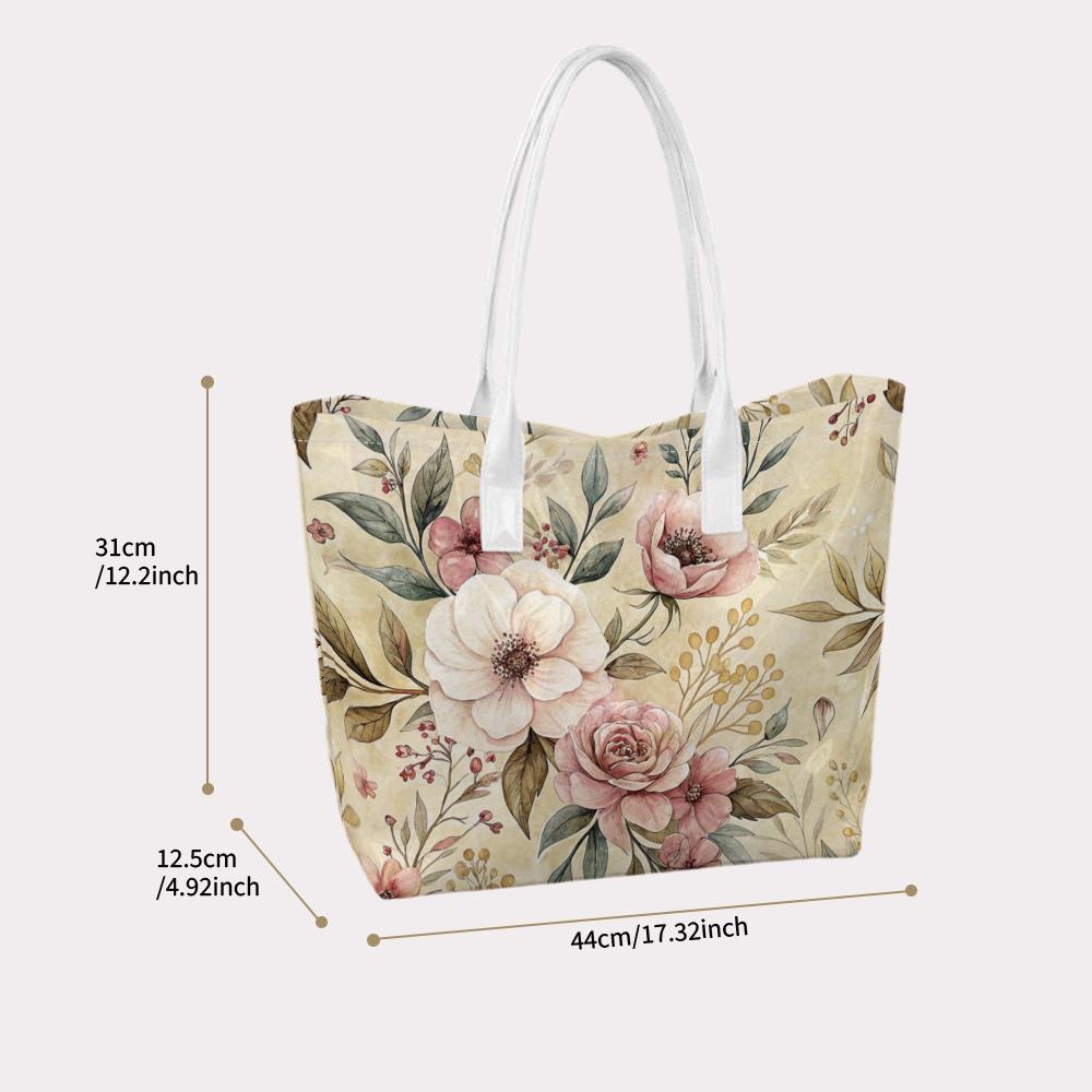 Vintage Floral Print Casual Tote Bag Large Capacity Daily Shoulder Handbag for Women Shopping Travel Daily Use