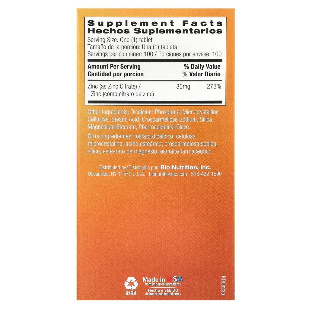 Zinc Citrate, 30Mg, 100 Tablets