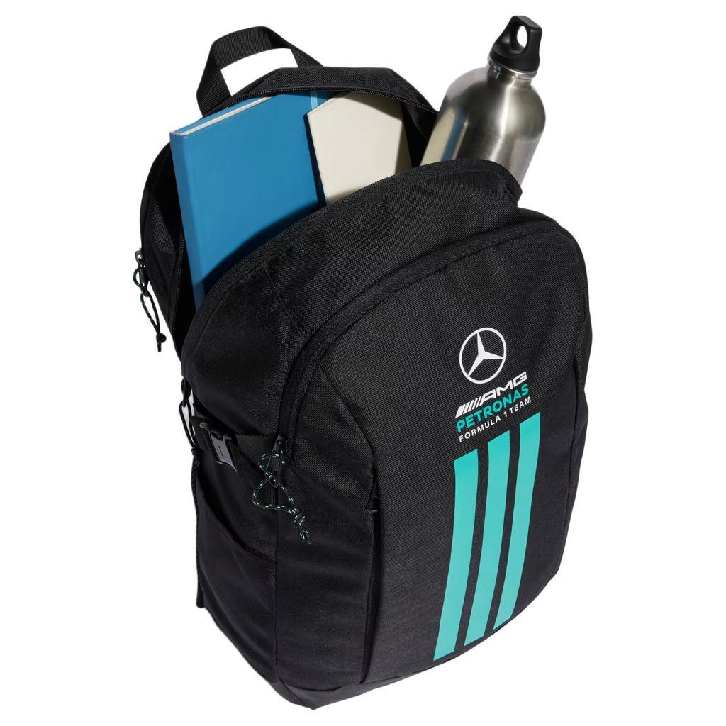 adidas Рюкзак Mercedes AMG с 3 полосками, классическая полоса, регулируемая молния, простой полиэстеровый рюкзак, унисекс, черный KF1774