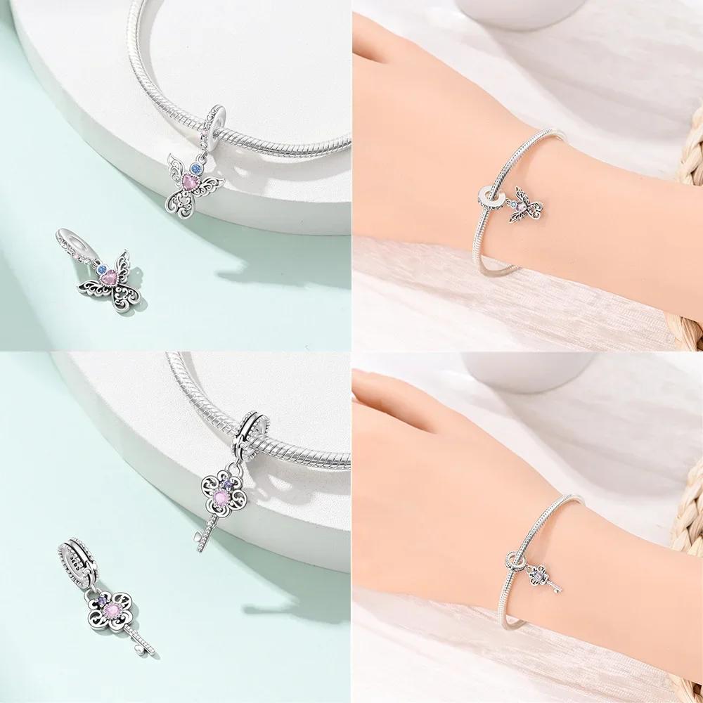 Authentic Original Charm Bead Components Brown Bear Pink Zircon Blue Heart Lucky Fortune Bead Components Compatible With Bracelet High Quality Fine