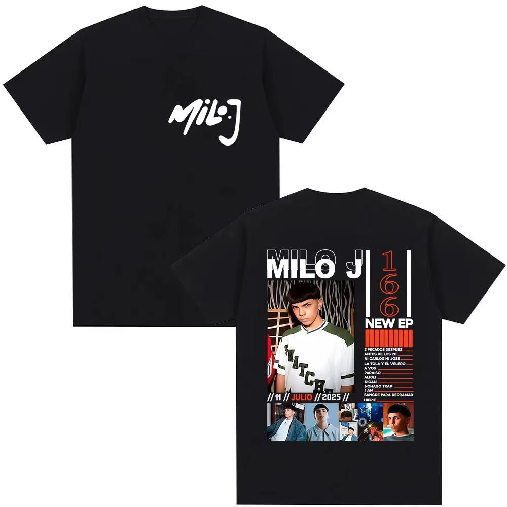 Rapper Milo J 166 Tour 2026 Album T Shi6rts Men Retro High Quality Short Sleeve Tshirts Oversized Tee Cotton TShirt Streetwear