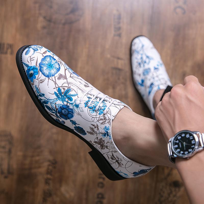 Мода Новая Мужская Мода Дерби Туфли Белый Синий ПУ Европейские и Американские Модные Бренды Формальная Обувь Свадебная Обувь Размер 38-48 Мужская Обувь